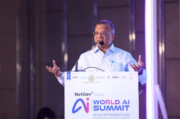 Keynote speaker at the podium, World AI Summit 2025